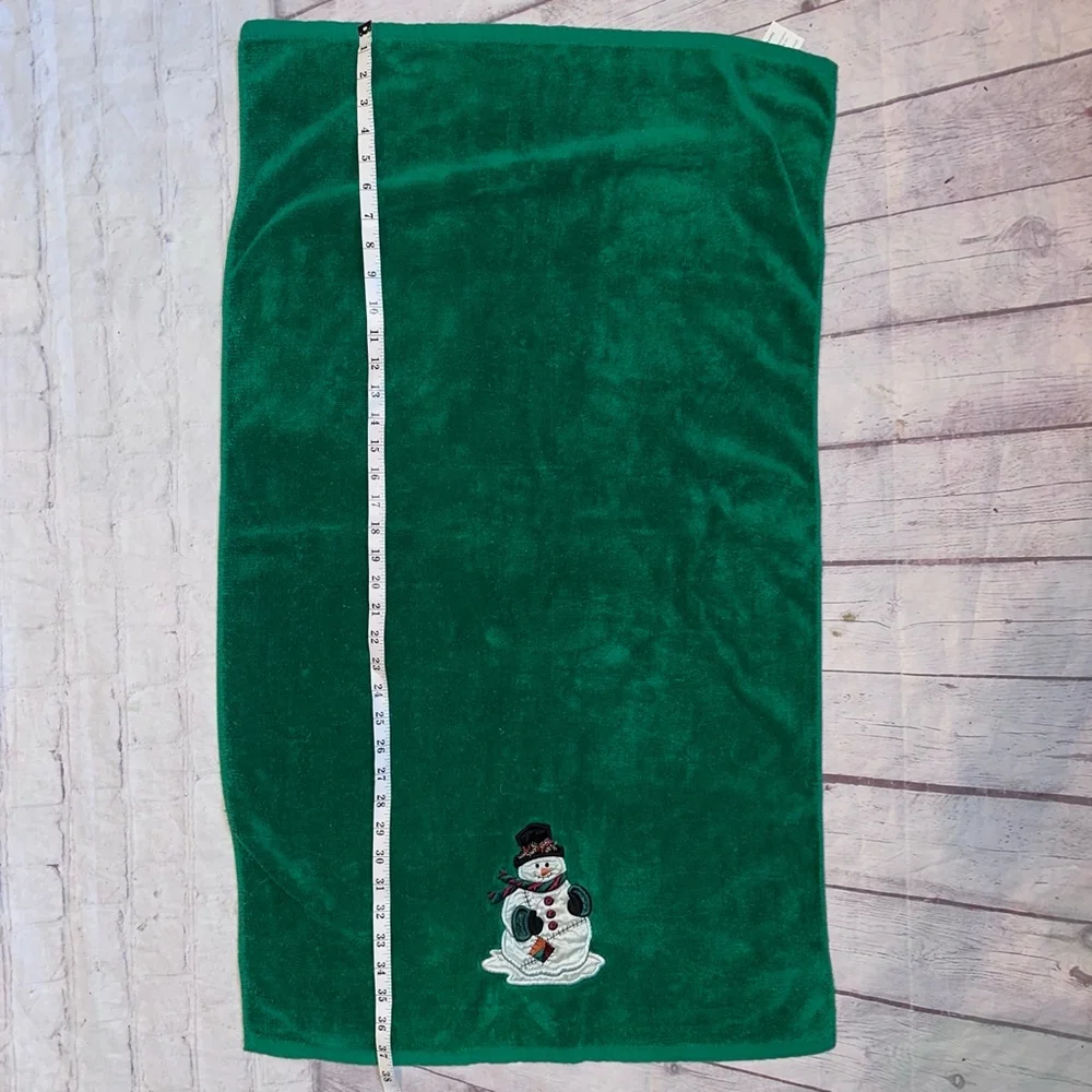 Vintage Holiday Bathworks Towel Snowman Appliqué Green 22 x 38